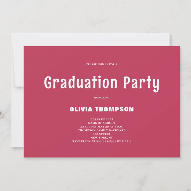 Moderne Magenta Graduierungsparty Einladung (Vorderseite)