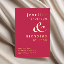 Moderne Magenta Hochzeit rettet das Datum Gold Folieneinladung
