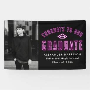 Moderne Magenta Neon Foto Graduation Party Banner