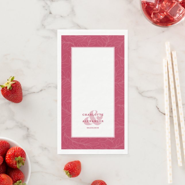 Moderne Magenta Red Wedding Bride & Groom Muster Serviette (Beispiel)