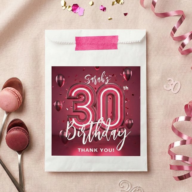 Moderne Magenta Rosa 30. Geburtstag Danke Geschenktütchen (Von Creator hochgeladen)