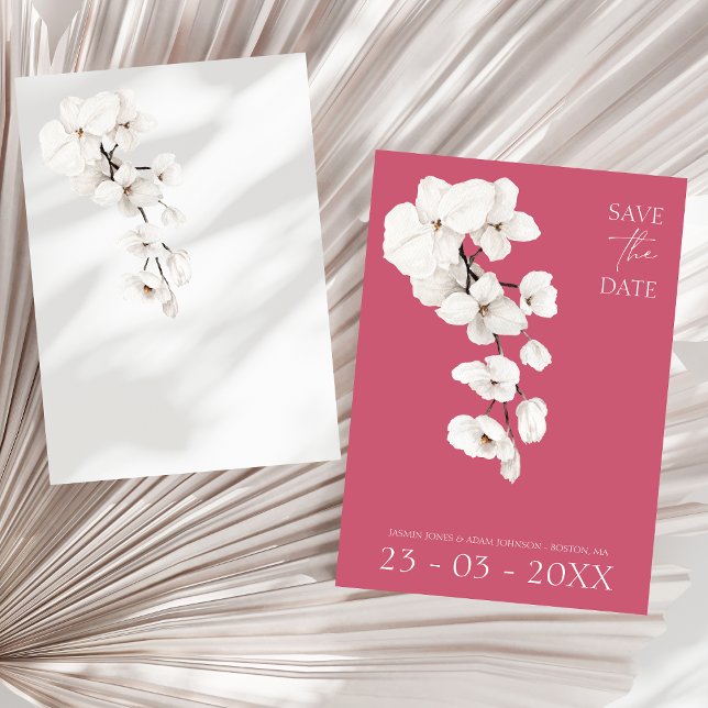 Moderne Magenta Rosa Orchideen Blume Hochzeit Save The Date (Modern Magenta Pink White Orchids Flowers Wedding Save The Date)