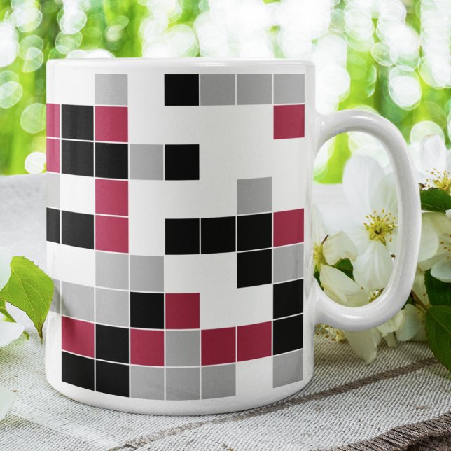 Moderne Magenta-Schwarz-Graue Geometrie Kaffeetasse (Von Creator hochgeladen)