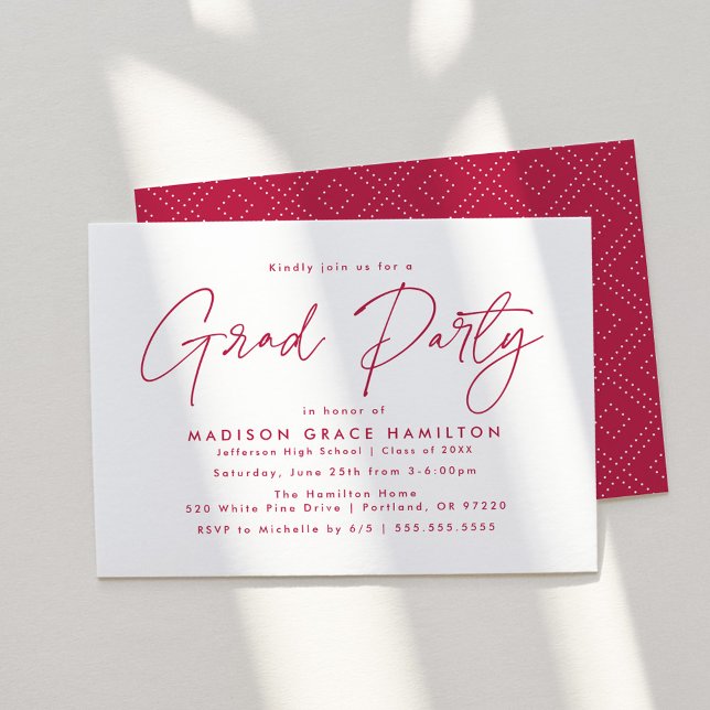 Moderne Magenta Script Graduation Party Einladung (Von Creator hochgeladen)