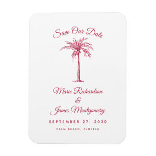 Moderne Magenta-Strandhochzeit - Rettet das Datum Magnet