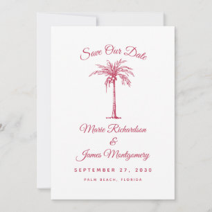 Moderne Magenta-Strandhochzeit - Rettet das Datum Save The Date