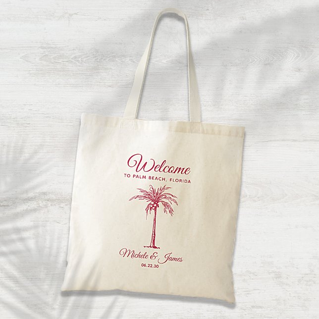 Moderne Magenta Tropical Palm Tree Hochzeit Willko Tragetasche (Von Creator hochgeladen)