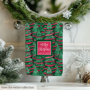 Moderne Magenta- und rote Wasserfarbe Weihnachten  Badhandtuch Set