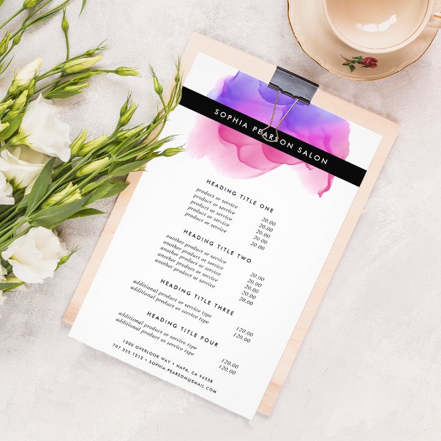 Moderne Magenta Wasserfarbenpreise & Dienstleistun Flyer (Von Creator hochgeladen)