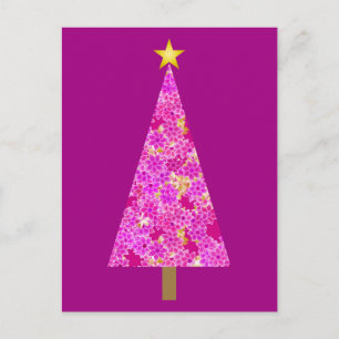 Moderne Magenta-Weihnachtsbaum mit floralem Muster Feiertagspostkarte