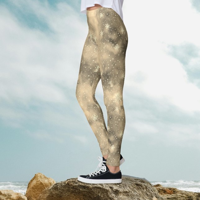 Moderne Magie Goldene Winterschneemuster Wasserfar Leggings (Von Creator hochgeladen)
