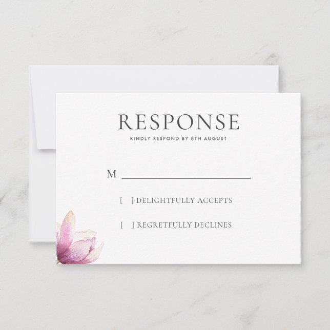Moderne Magnolia-WEdding-Reaktion RSVP Karte (Vorderseite)