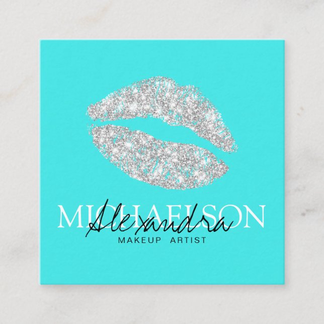 Moderne Makeup Künstler Signatur Türkis Quadratische Visitenkarte (Vorderseite)