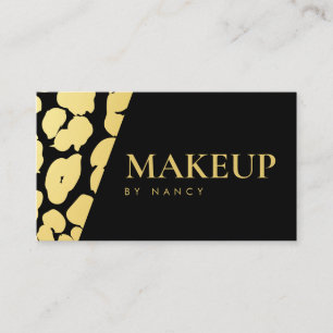 Moderne Makeup Leopard Print Black and Gold Visitenkarte
