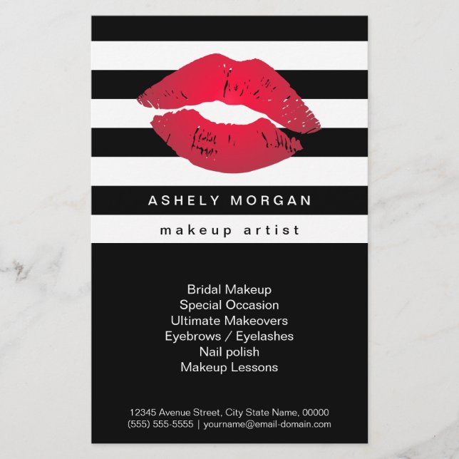 Moderne Makeup Red Lips - Chic Schwarz-weiß Strips Flyer (Vorne)