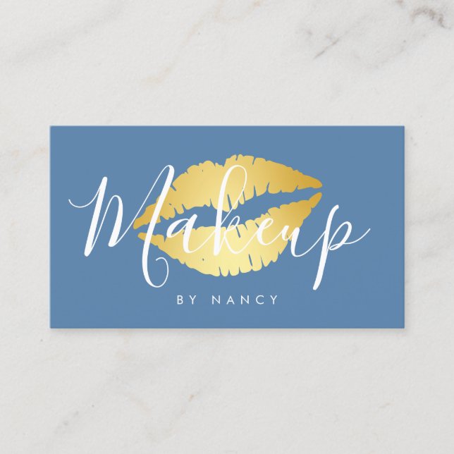 Moderne Makeup Typografie Dusty Blue Lips Visitenkarte (Vorderseite)