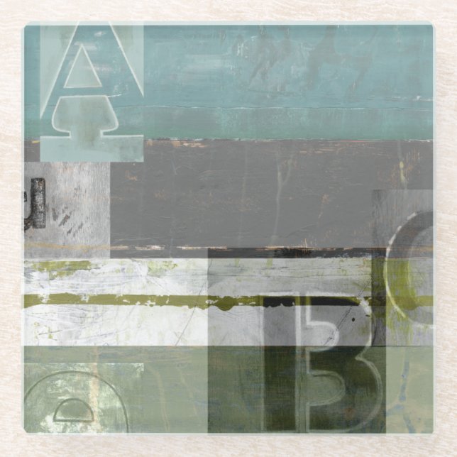 Moderne Malerei mit versammelten Buchstaben Glasuntersetzer (Vorderseite)