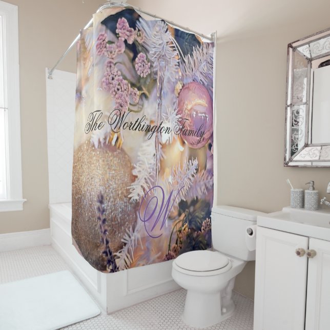 Moderne Malerei Weihnachtsbaum Lila Dekorationen Duschvorhang (Beispiel)