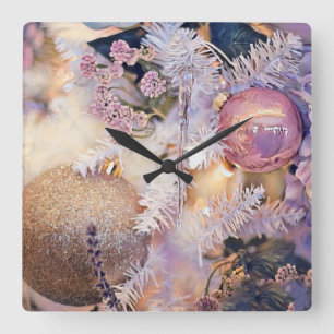 Moderne Malerei Weihnachtsbaum Lila Dekorationen Quadratische Wanduhr