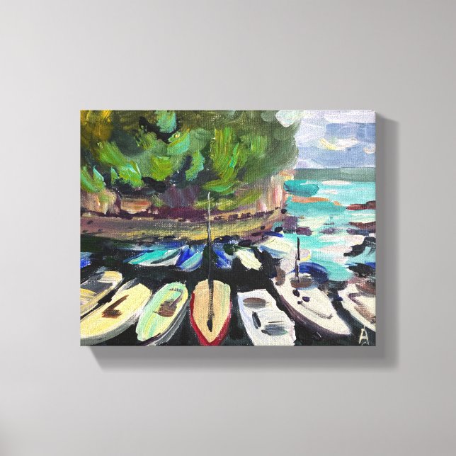 Moderne Malerlandschaft, Badeort, Boote Leinwanddruck (Vorderseite)