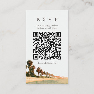 Moderne Malibu-Palmenstrand-Hochzeit QR-Code RSVP Begleitkarte