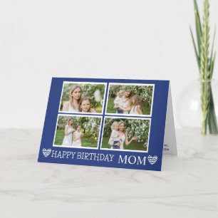 Moderne Mama Birthday Navy Blue 4 Fotos Collage Karte