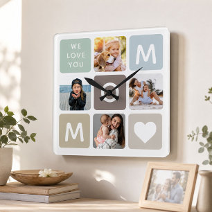 Moderne MAMA Foto Collage Muttertag Niedliche Fami Quadratische Wanduhr