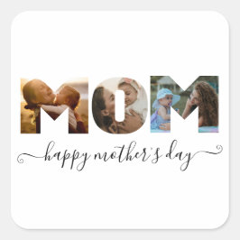 Moderne MAMA Mama 3 Foto Collage Happy Mother's Da Quadratischer Aufkleber