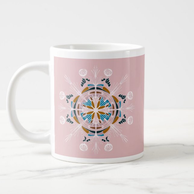 Moderne Mandala Blues Rosa Bohemische Kunst Jumbo-Tasse (Links)