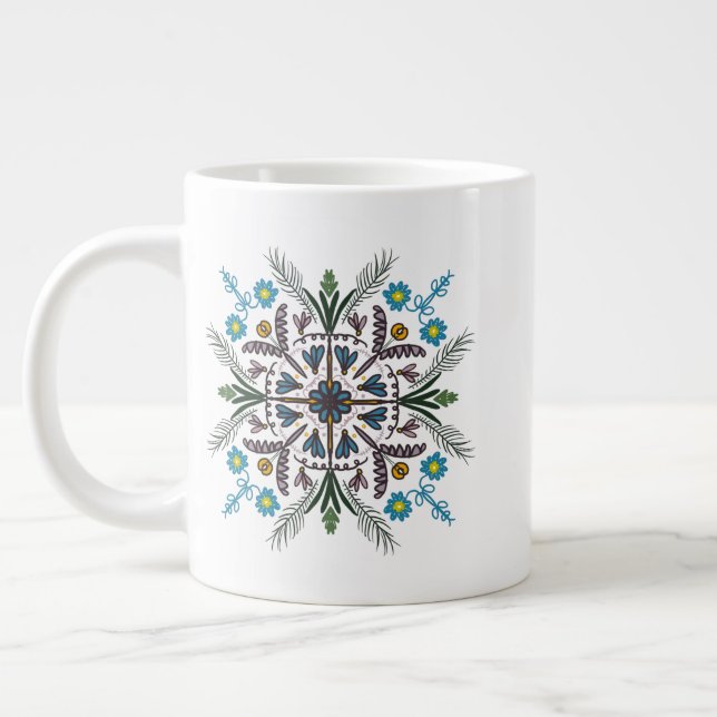 Moderne Mandala Blumengärten Bohemische Kunst Jumbo-Tasse (Links)
