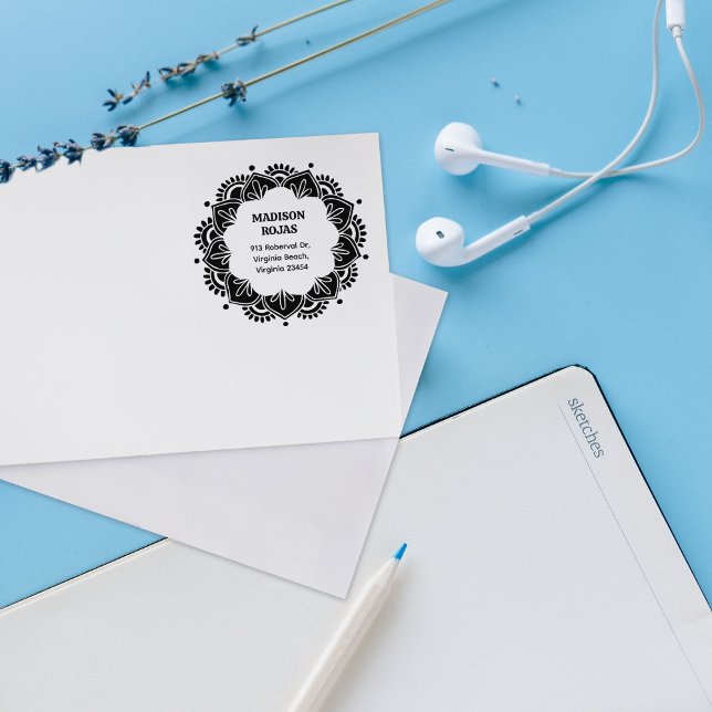 Moderne Mandala Individuelle Name Rücksendeadresse Gummistempel (Von Creator hochgeladen)