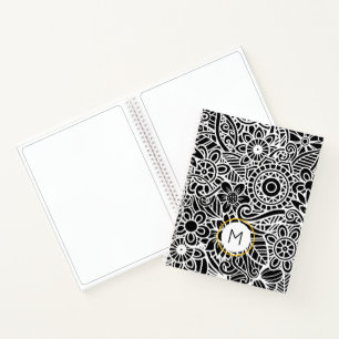 Moderne Mandela Floral Schwarz-weiße Erstklassigke Notizbuch