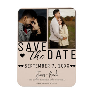 Moderne Mandelsuppe Save the Date 2 Fotos Hochzeit Magnet