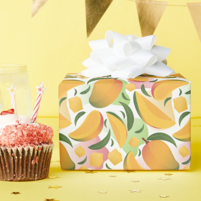 Moderne Mango Frucht Muster Wrapping Paper Roll Geschenkpapier (Geburtstagsparty)