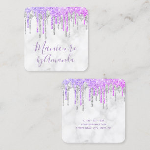 Moderne Maniküre aus lila und Marmor Glitzer Trop Quadratische Visitenkarte