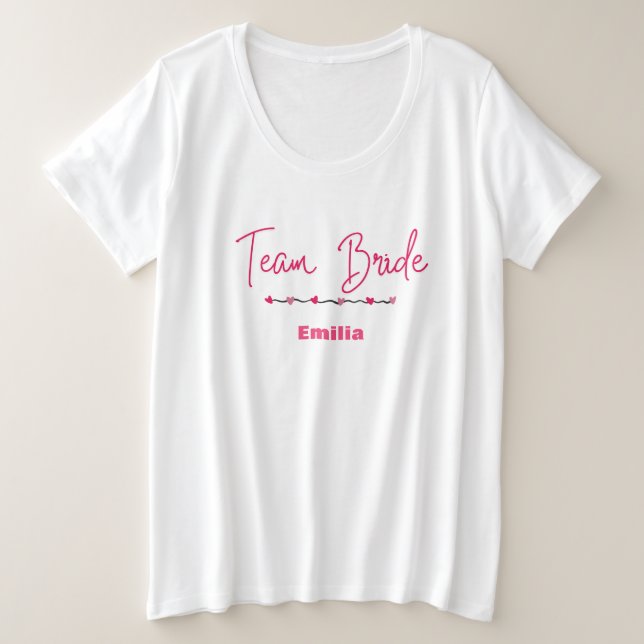 Moderne Mannschaft Braut Pink Heart Bridal Bridal  Große Größe T-Shirt (Design vorne)