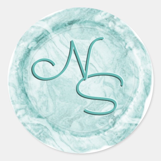 Moderne, marbierte Aquamarine Aqua Wax Siegel Mono Runder Aufkleber (Vorderseite)