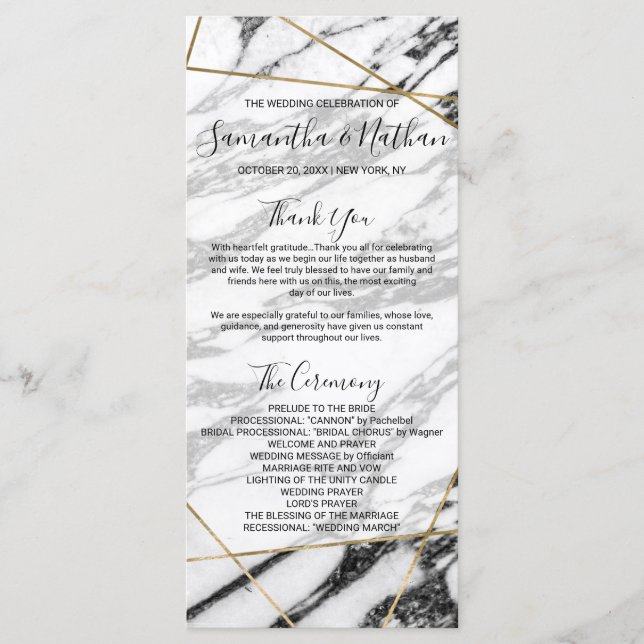 Moderne Marble Gold Geometric Wedding Programme (Vorderseite)