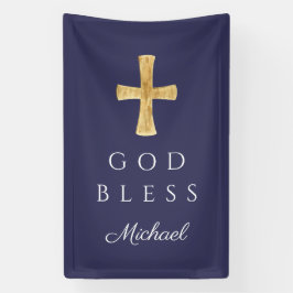 Moderne Marine Blue Religious Cross Boy Gott segne Banner