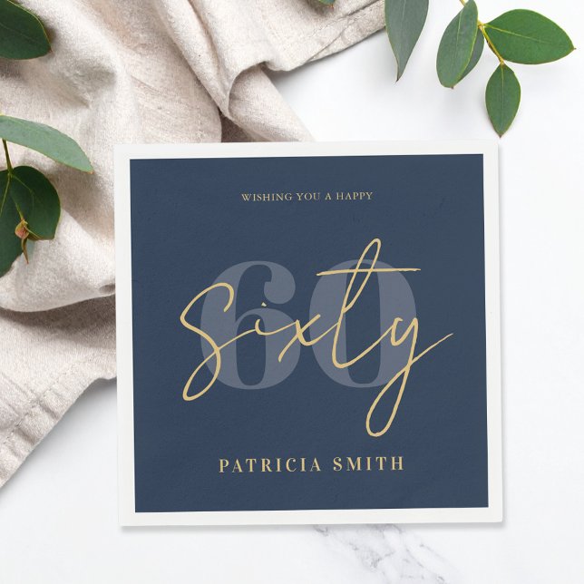 Moderne Marine Elegant 60. Geburtstag Serviette (Von Creator hochgeladen)