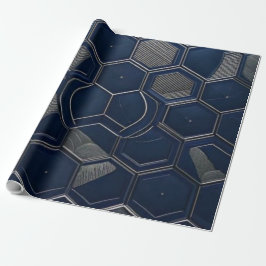 Moderne Marine & Kohlenstoff-Sechseck-Tech-Geometr Geschenkpapier