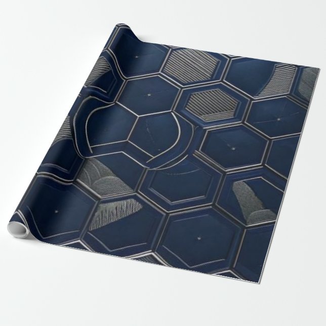 Moderne Marine & Kohlenstoff-Sechseck-Tech-Geometr Geschenkpapier (Ungerollt)