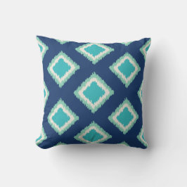 Moderne Marine und Aqua Blue Diamond Ikat Muster Kissen Für Draußen