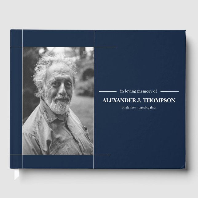 Moderne Marine und Weiß in der Liebesgedächtnisbee Gästebuch (Vorderseite)