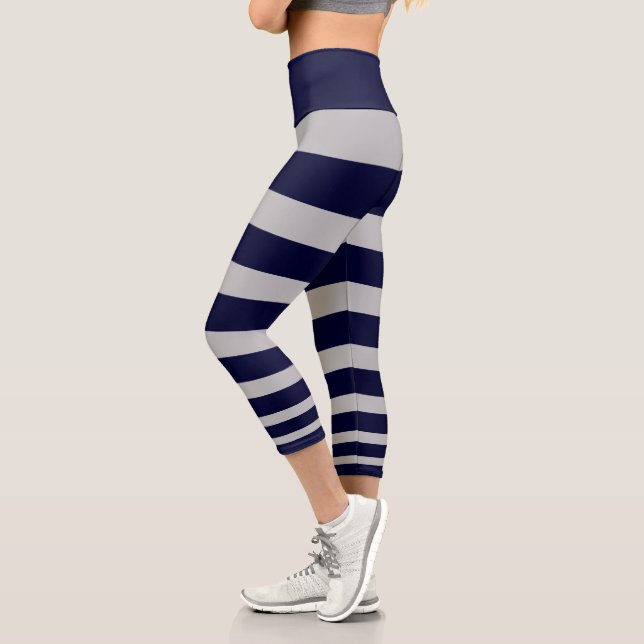 Moderne marineblau und hellgrau gestreift capri leggings (Links)