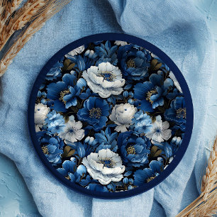 Moderne marineblaue Elfenbein Blumen Hochzeit Papi Pappteller