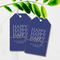 Moderne marineblaue Happy Birthday Geschenketikett