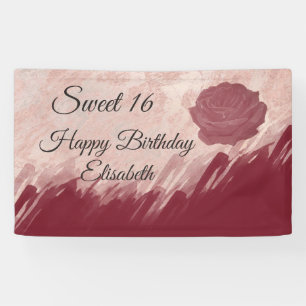 Moderne Marmor Aquarell Rose süß 16 Party Banner