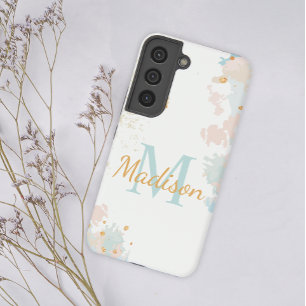 Moderne Marmor Blau Pink Gold Kühle Anfangsbuchsta Samsung Galaxy Hülle