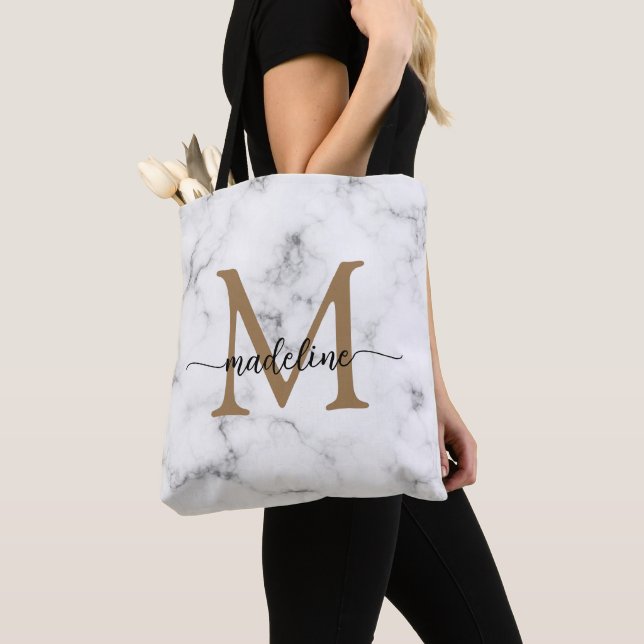 Moderne Marmor Gold Mädchenhaft Skript Monogramm (Von Nahem)
